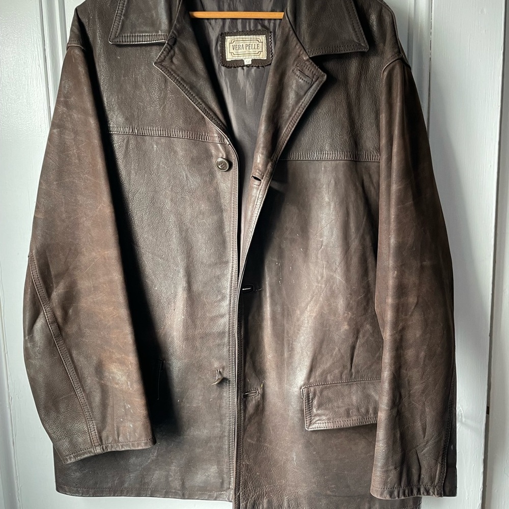 Men’s dark brown leather coat